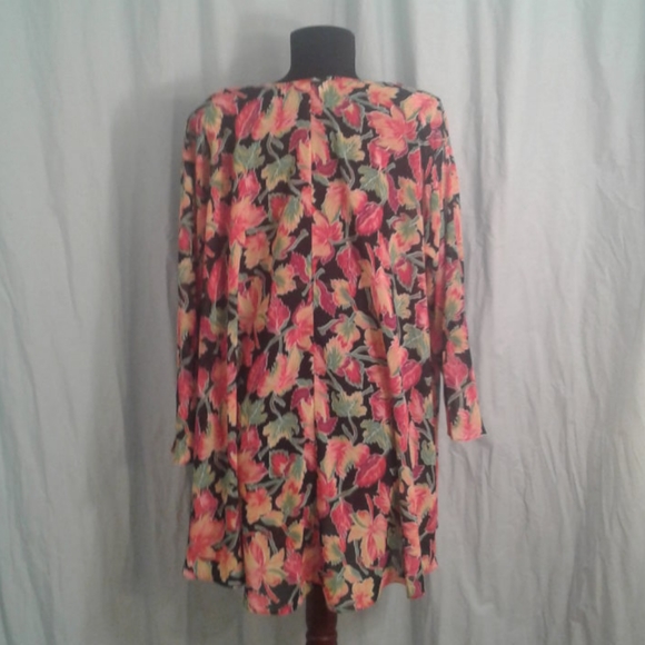 Natori II Small S Tunic Shirt Oversized Vintage Floral Leaves Yellow Orange Red - Picture 7 of 12